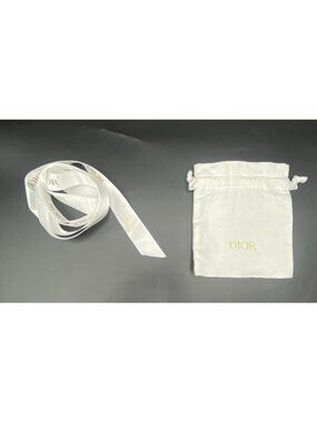 Dior Beaute Beauty White Cotton Drawstring Pouch Bag with Satin Ribbon 54 Inch